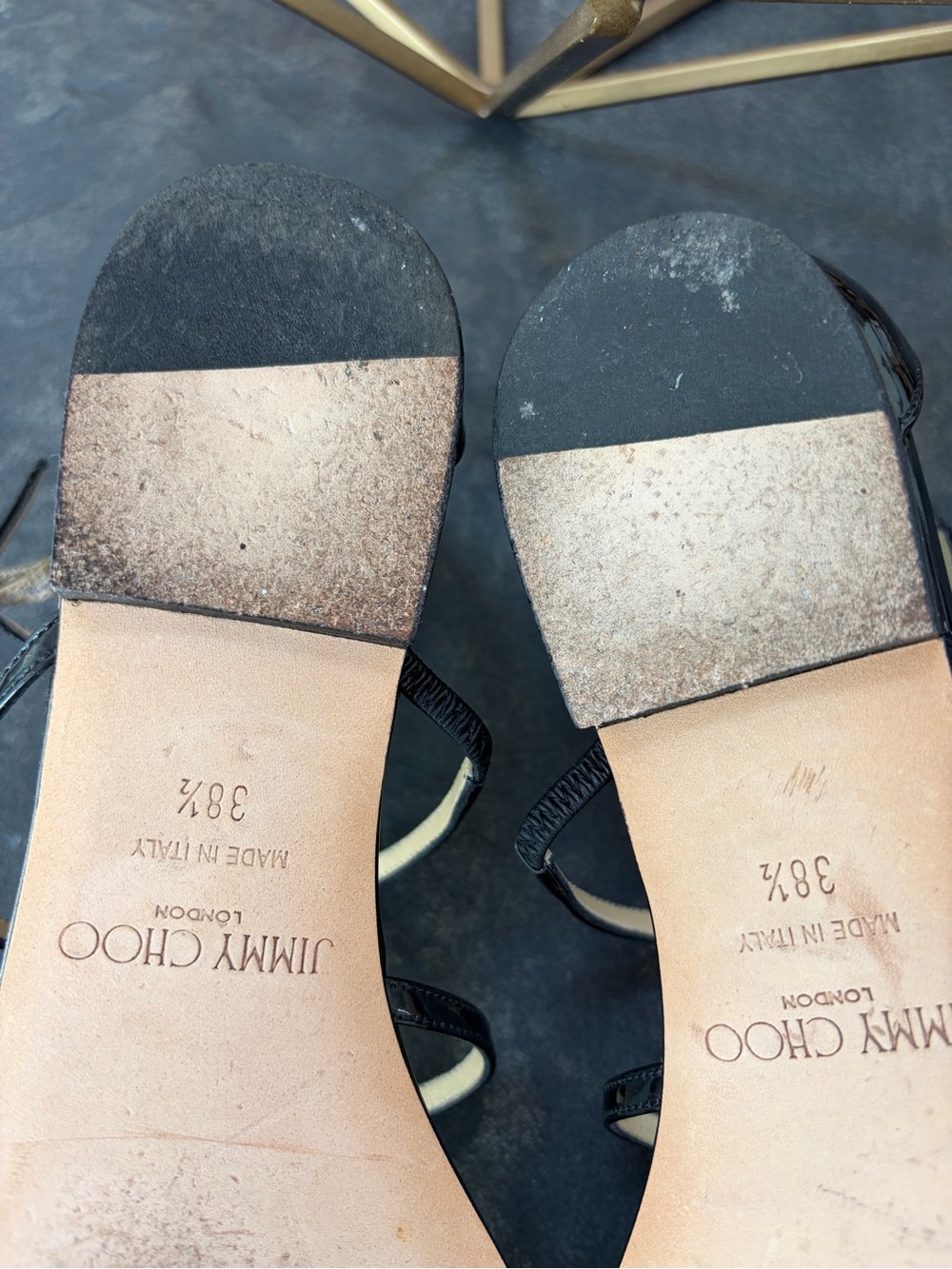 Jimmy Choo Black Patent Multi-Strap Ankle Sandals - Picture 9 of 10